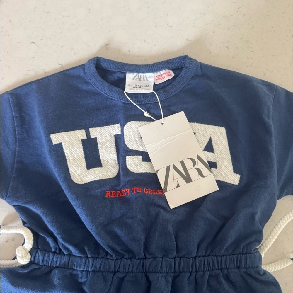 NWT Zara girls navy blue knit patriotic 4th of July USA dress size 12-18 months - Picture 3 of 4